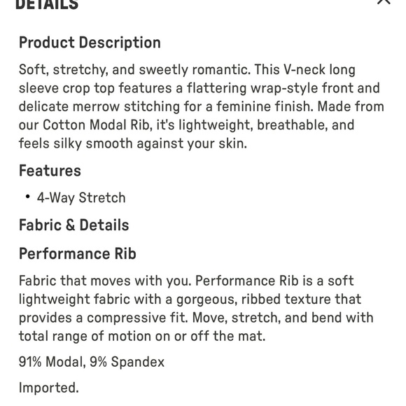 NWOT Fabletics Modal Rib V-neck Crop Top S Black - Picture 4 of 4